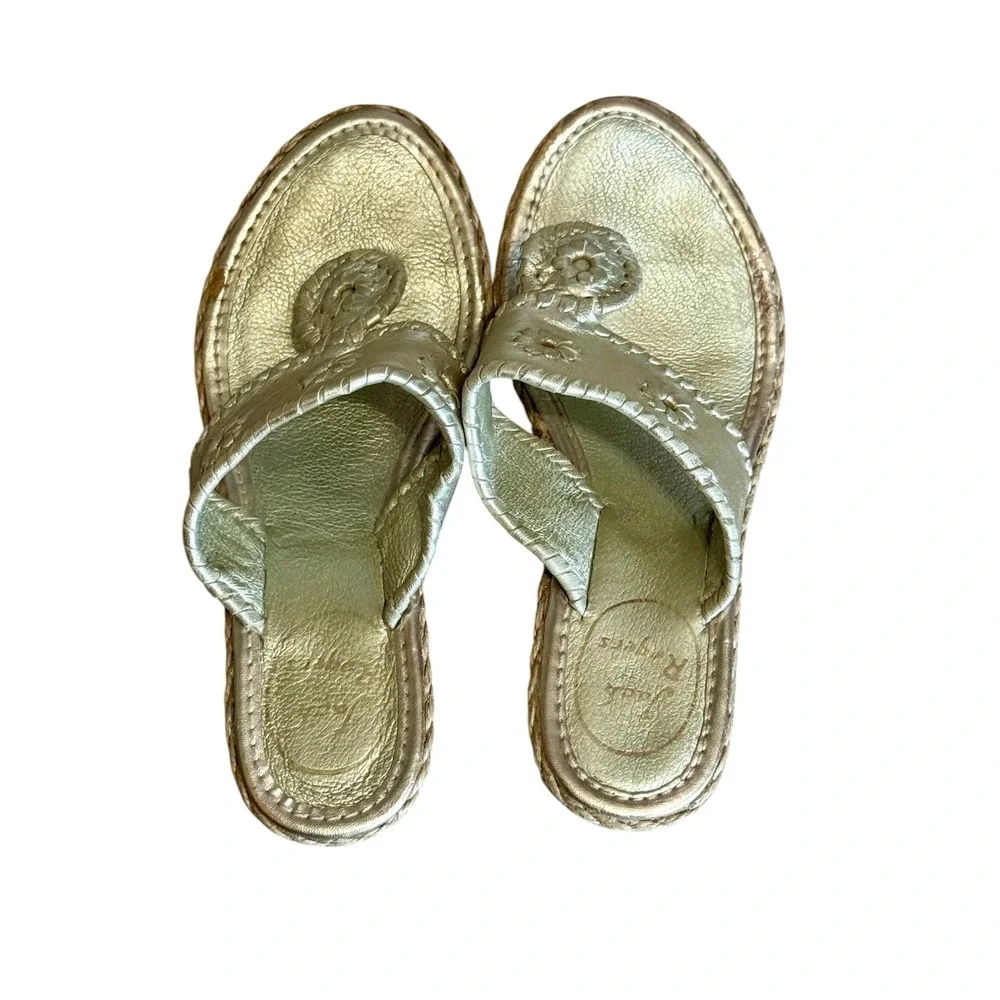 Jack Rogers Gold Marbella Metallic Leather Espadrille Wedge Sandals Womens Sz 6M